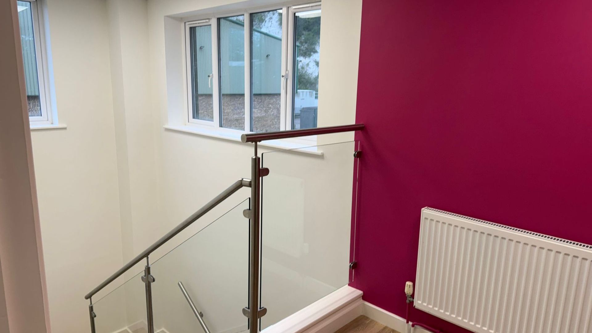 stairway landing painting decoration magenta 